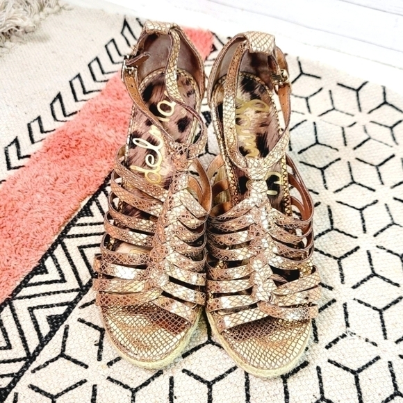 Sam Edelman Annabel Gold Wedge Espadrilles, sz 8 - Picture 2 of 13